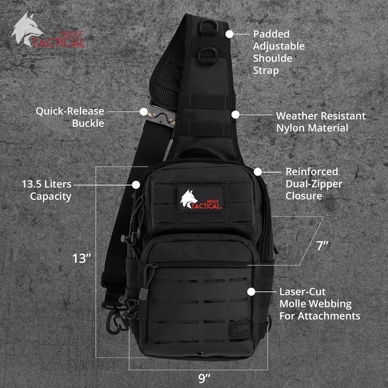 WOLF TACTICAL Men’s EDC Sling Bag - Concealed Carry, Laser-Cut MOLLE, Lightweight, Green - Image 4